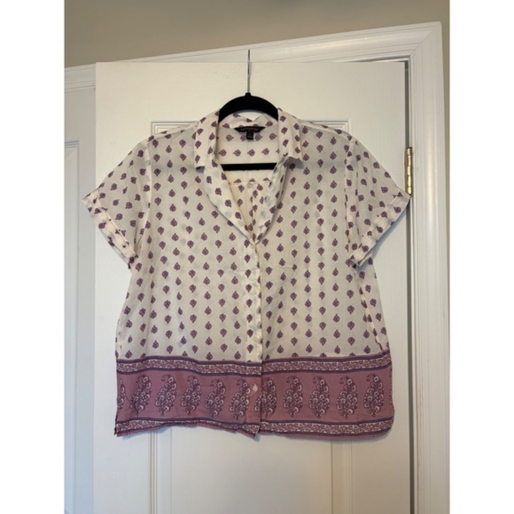 Banana Republic Womens Purple Paisley Floral Cotton Button Down Shirt Size M